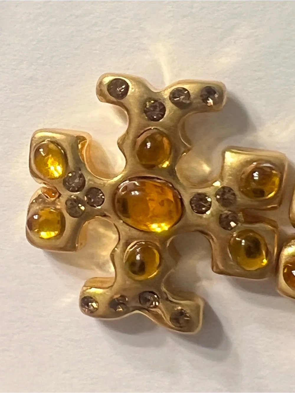 Tory Burch Gold Logo Stud Earrings with Amber Accents- NWT